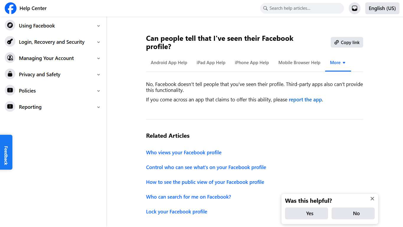 Can people tell that I've seen their Facebook profile? | Facebook Help Center